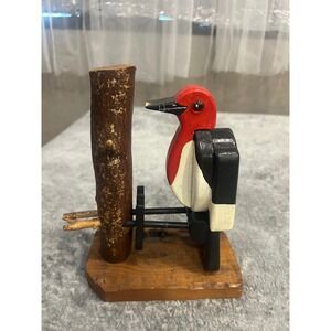 Vintage Wooden Woodpecker Toothpick Holder Hand Painted Bird Novelty Folk Art